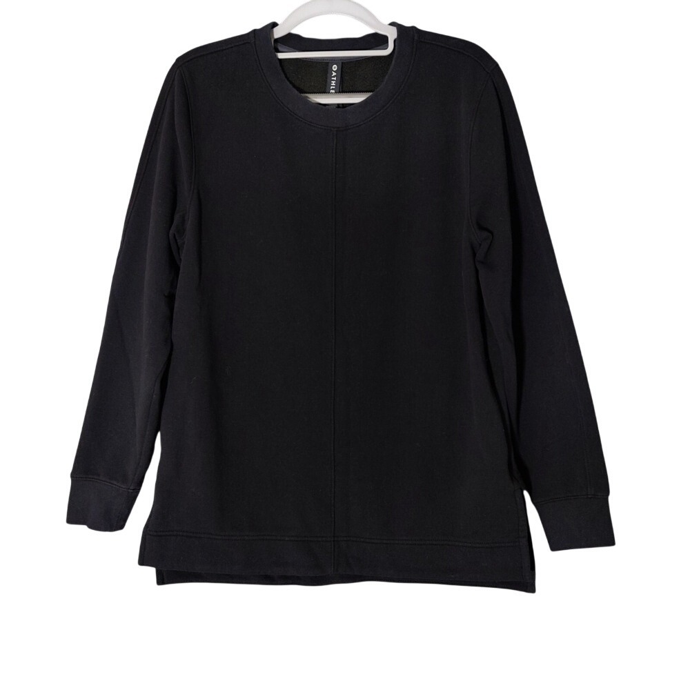 Athleta Sweatshirt S‎ Black Fleece Lined Zip Pocket Slits Pullover Athleisure